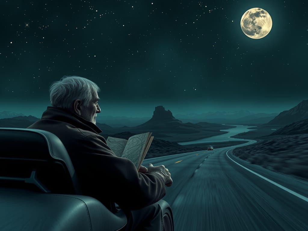 Ethereal Highway Under Dark Starry Night Sky