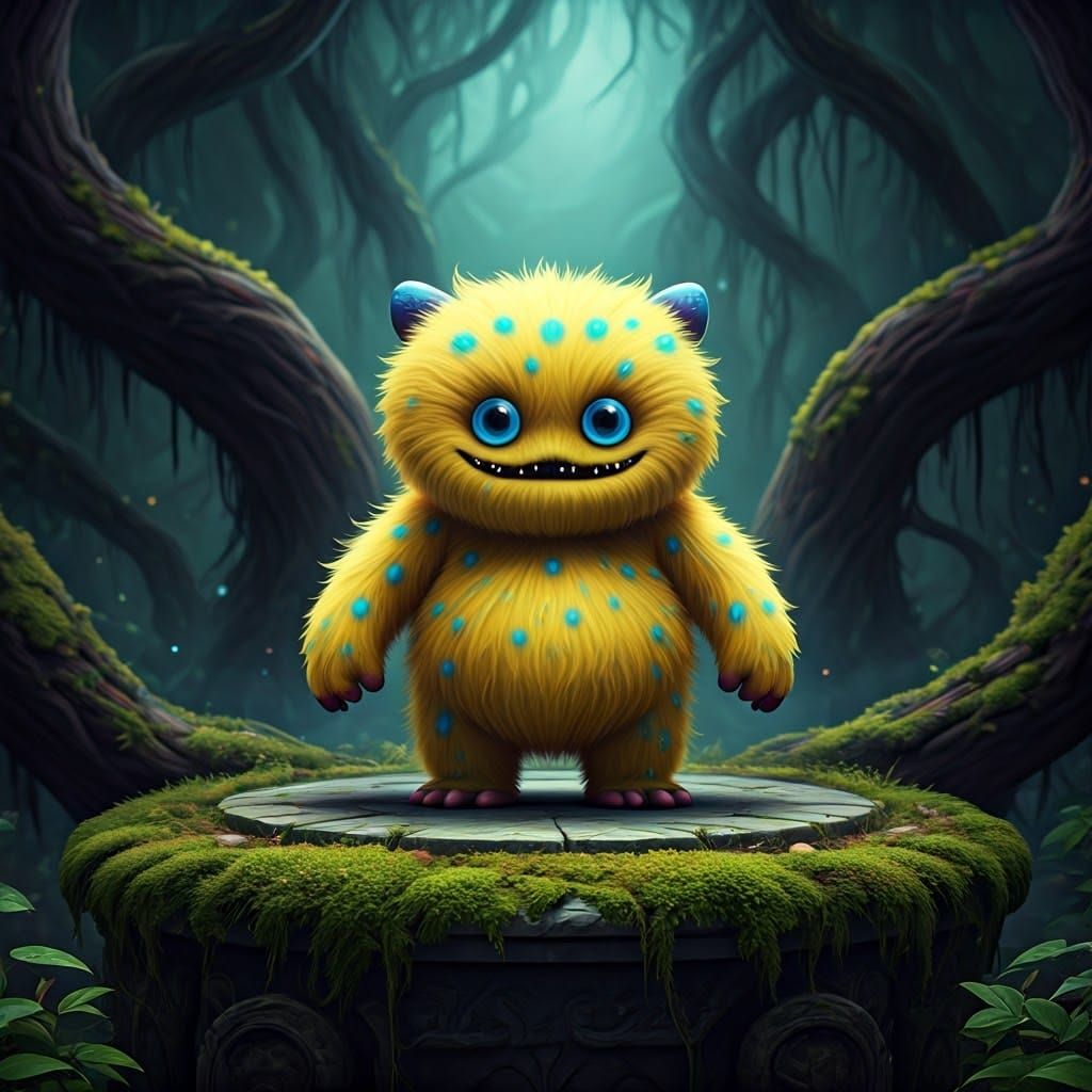 Charming Fuzzy Monster in Mystical Setting