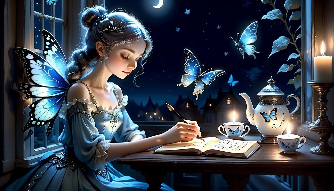 Fairy Muse Writing by Candlelight