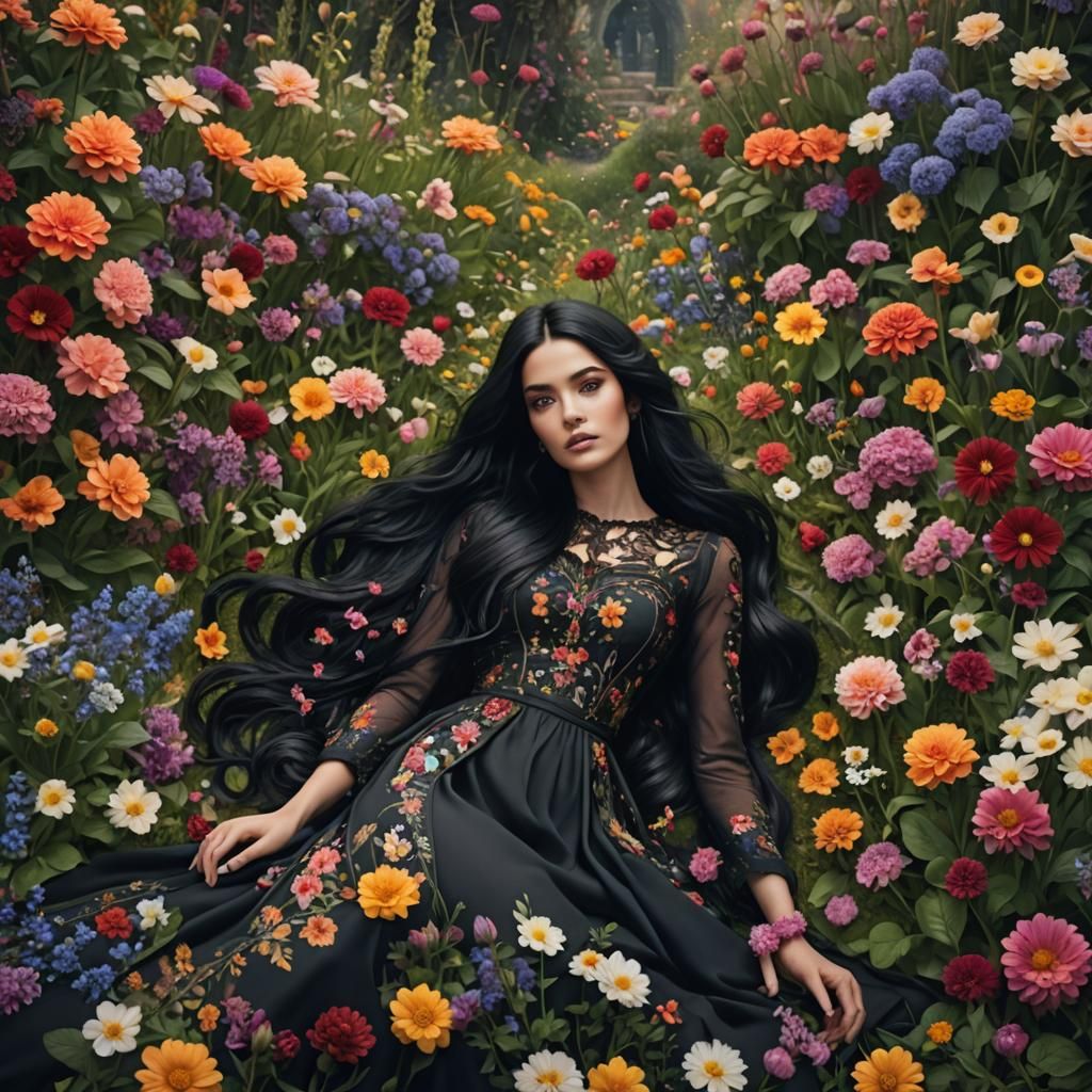 Girl in Flower Garden: Digital Matte Painting