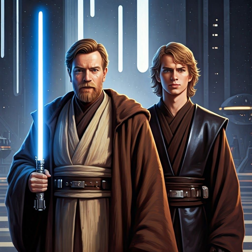 Obi-Wan and Anakin on Coruscant in Stylized Realism