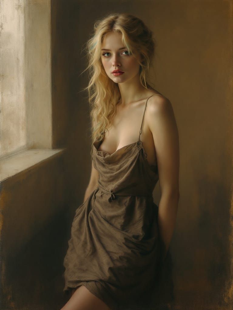 Woman with Teal Hair in Soft Tonalist Light