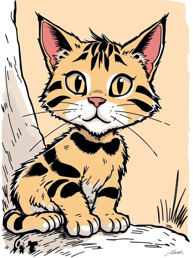 Whimsical Feline Portrait in Cartoon Style