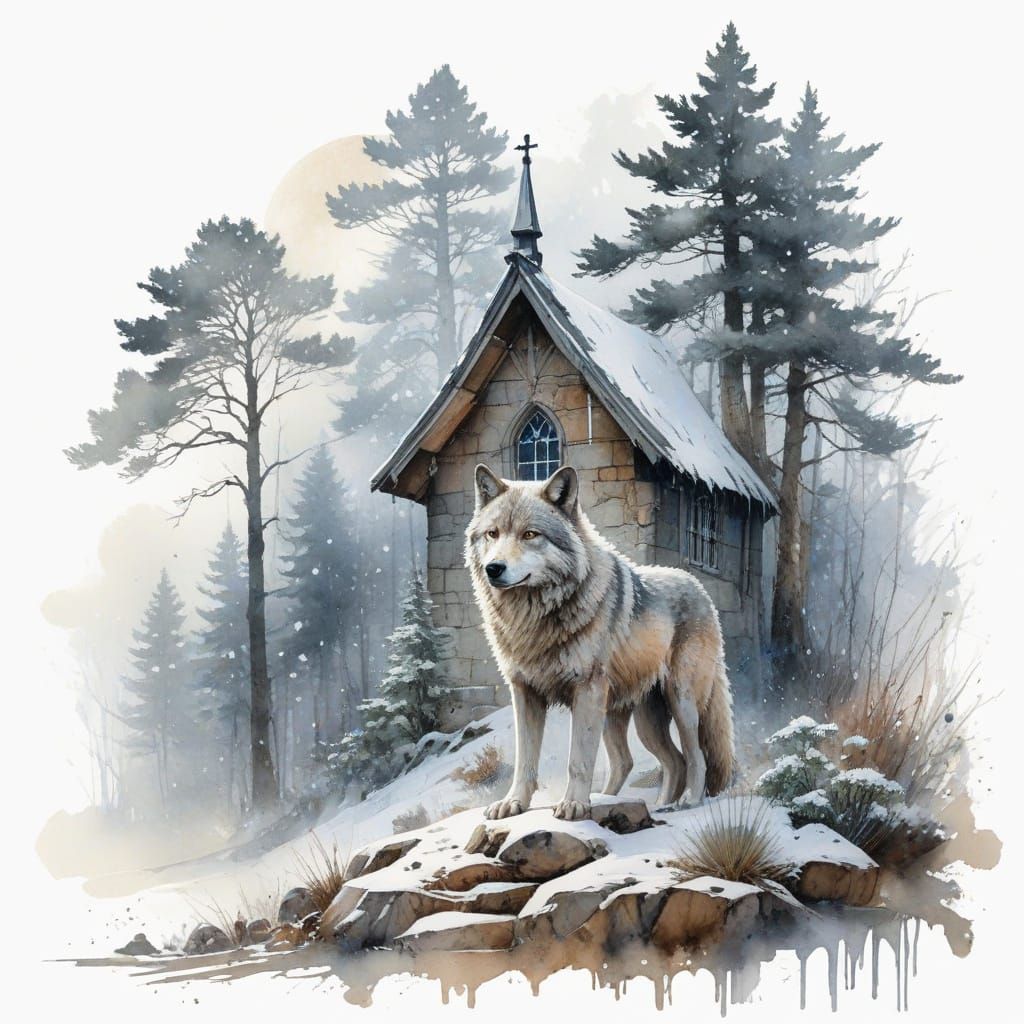 Lone Wolf in a Snowy Forest: A Winter Wonderland Scene