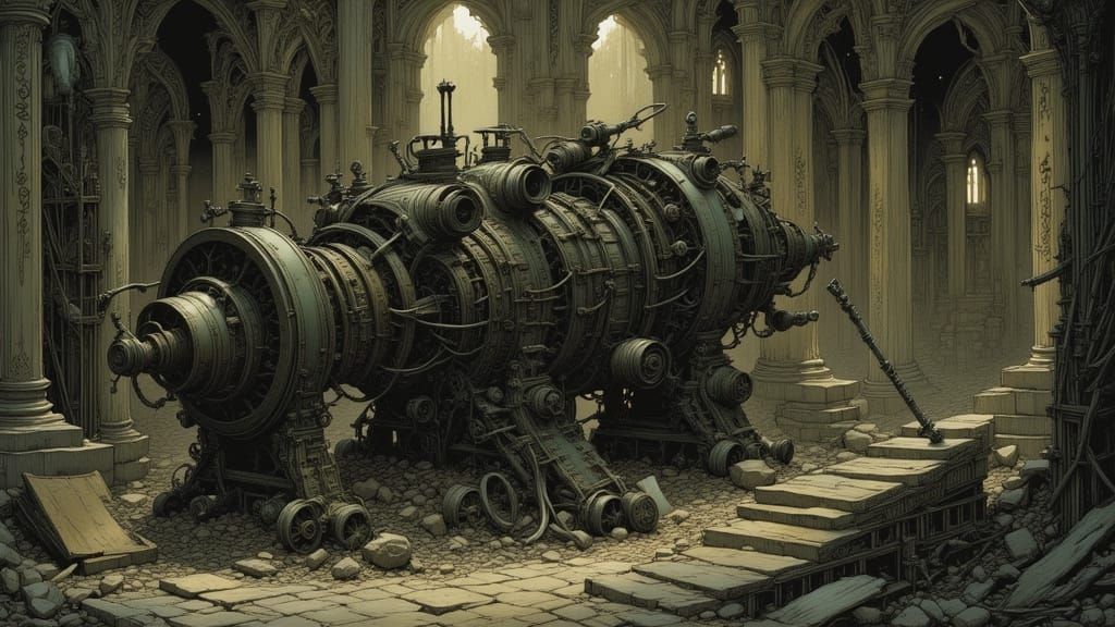 Ancient Machinery Shattered in Mystical Temple
