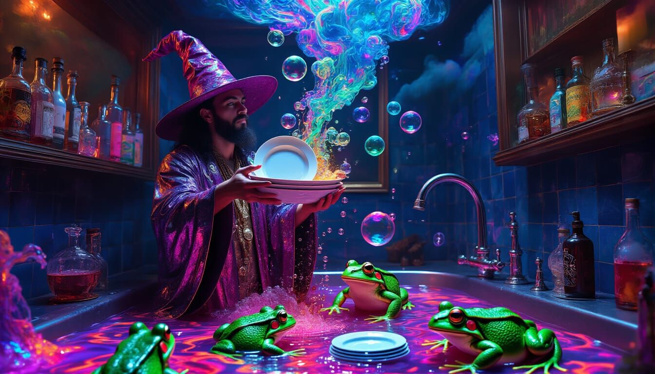 Mage Levitate Dishes in Psychedelic Alcohol Sink