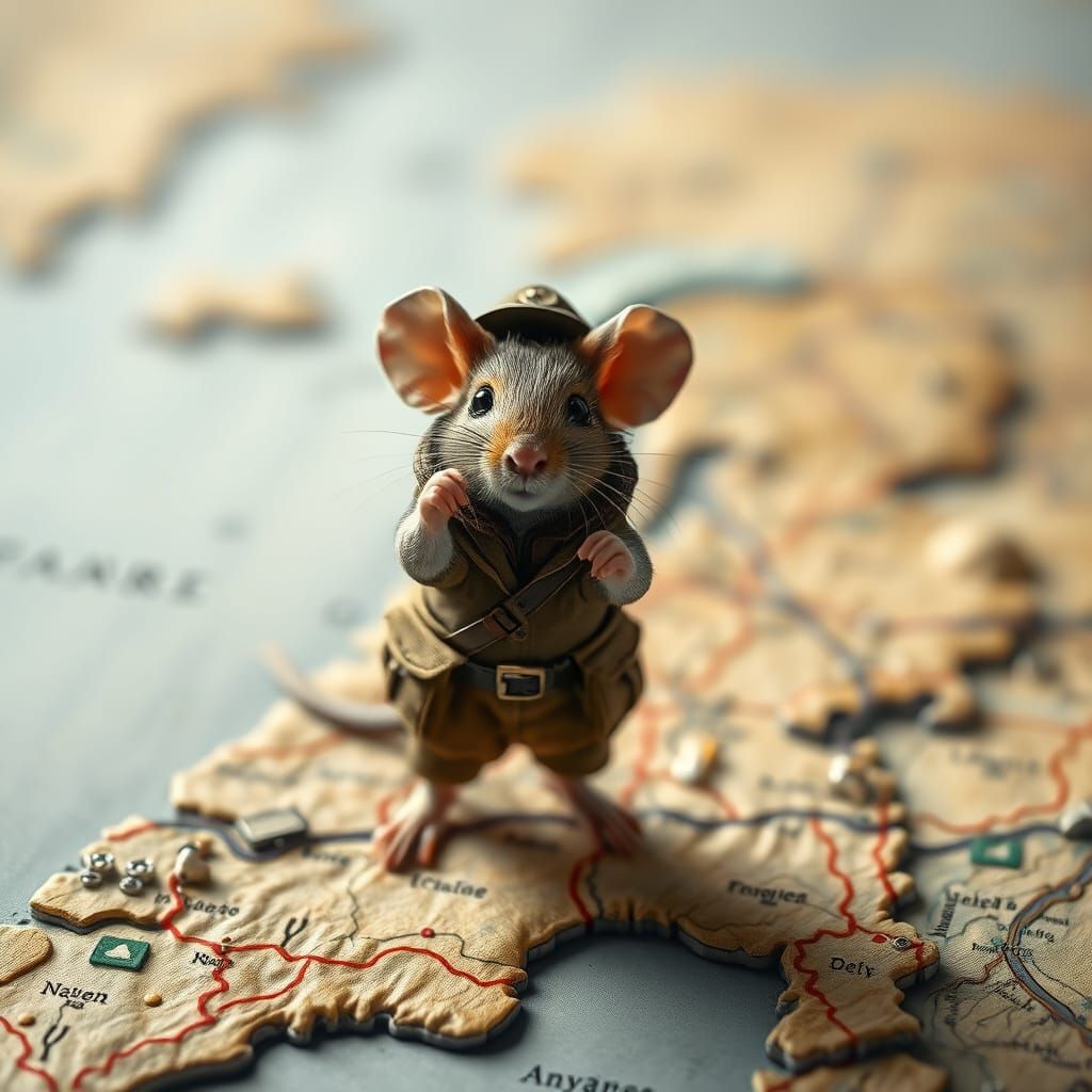 Explorer Mouse on Netherlands Map, Hyperrealistic Art
