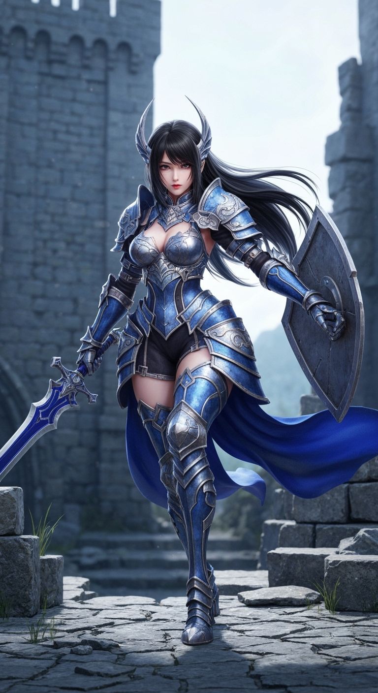Anime Female Warrior in Intricate Armor