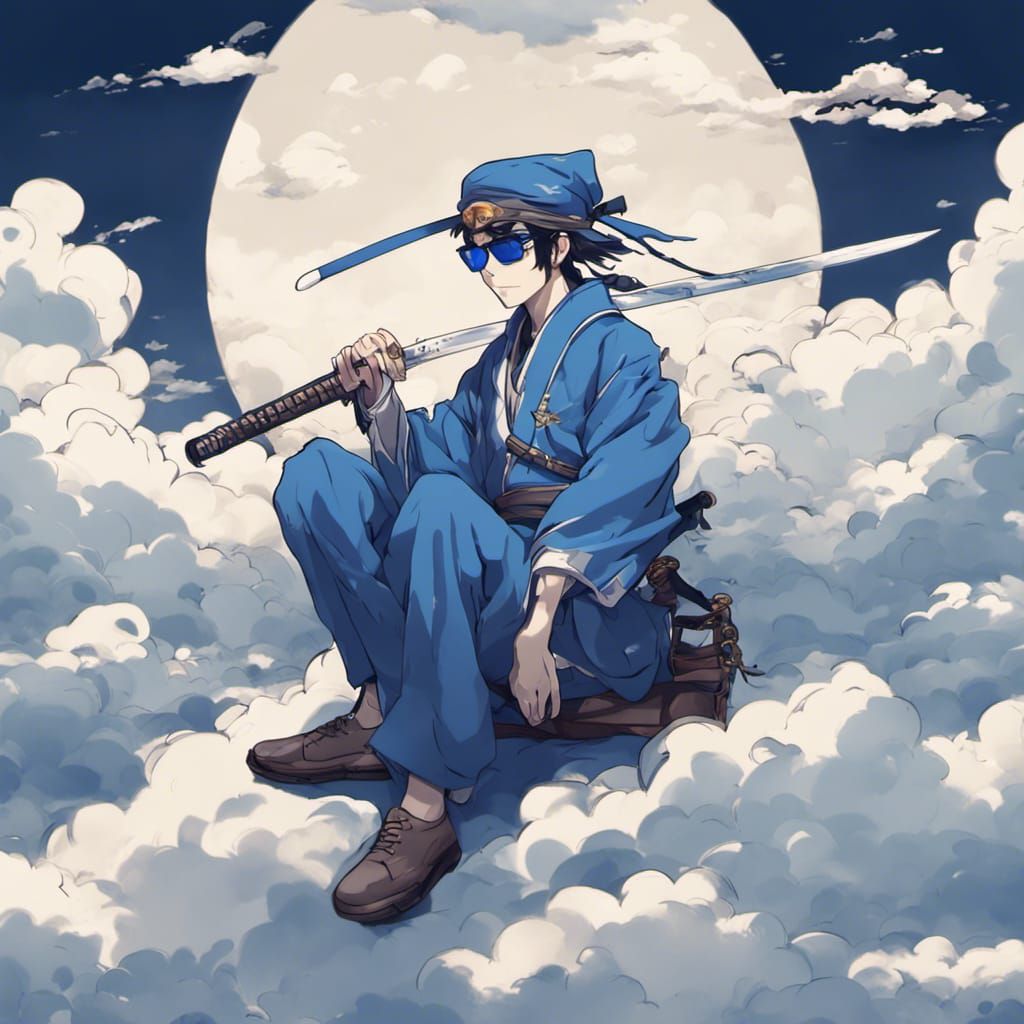 Samurai Sleeping on Cloud in Anime Style
