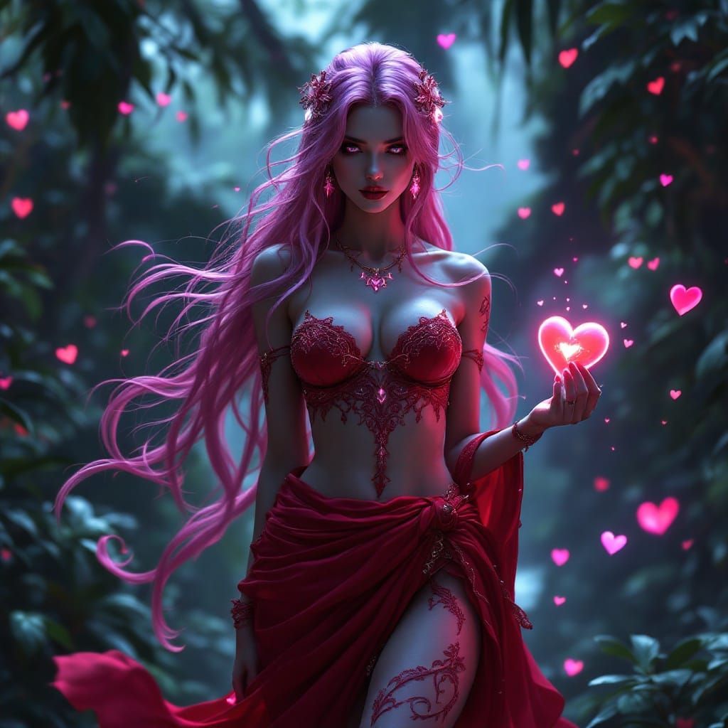 Majestic Gothic Goddess Cradles Valentine's Day Card in Trop...