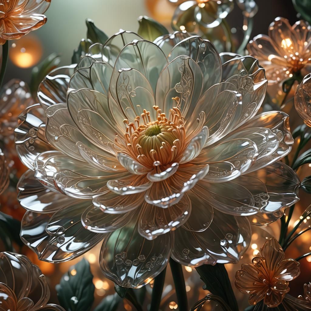 Glass Flower Close-Up: Hyper-Realistic Digital Matte Paintin...