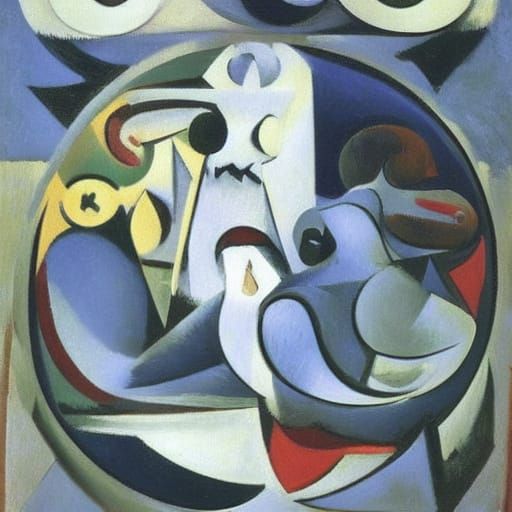 Silent Moonlit Scene in Cubist Style