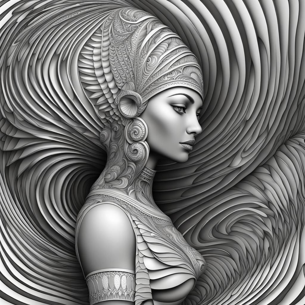 Abstract Cleopatra Portrait with Fractal Elements
