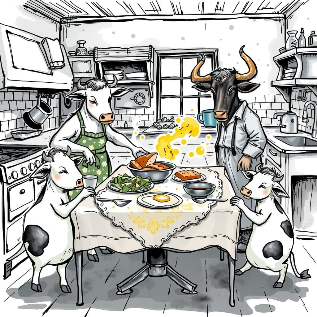 Cow Family in Whimsical Watercolor