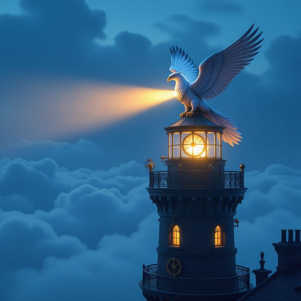 Steampunk Griffin on Victorian Lighthouse