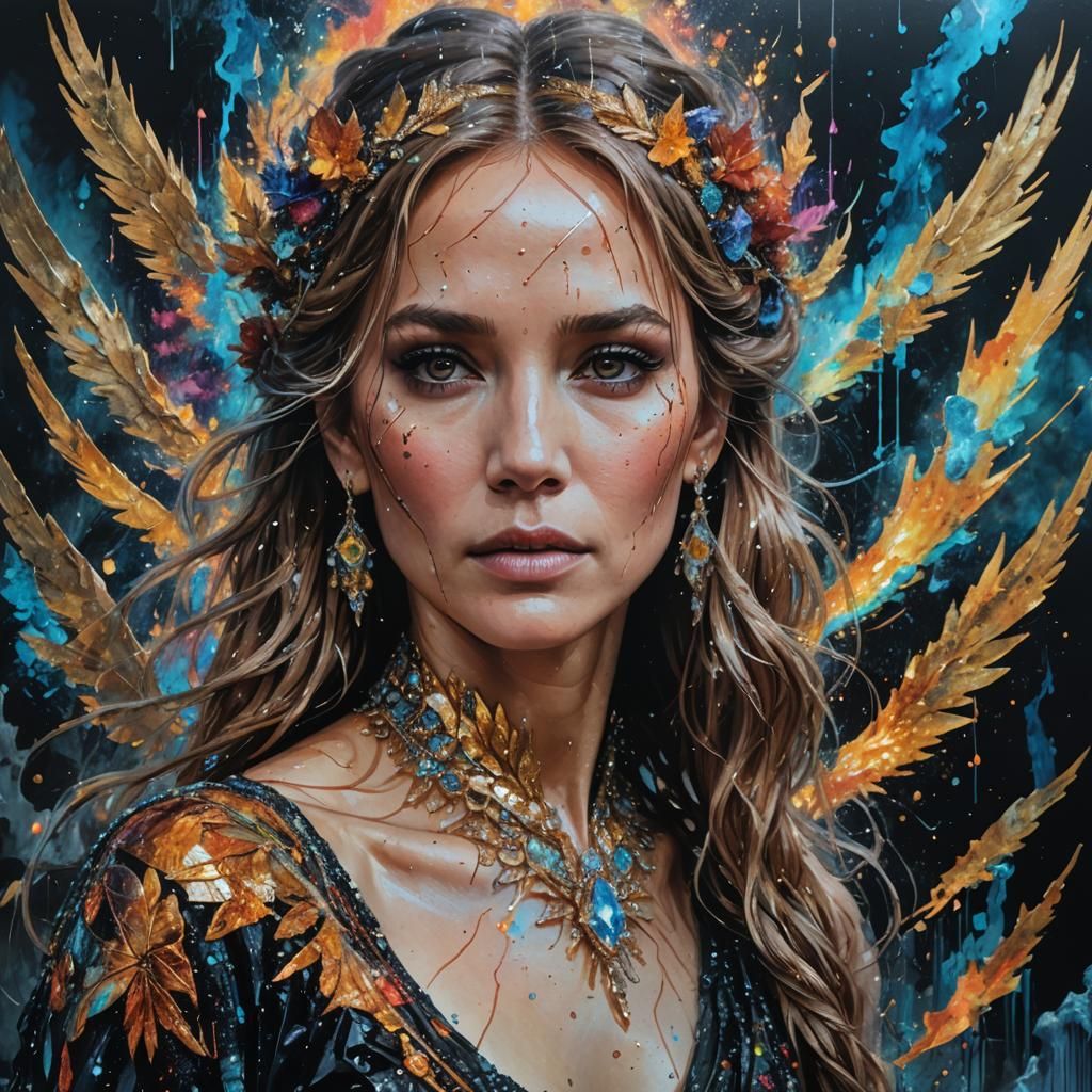 Holographic Golden Feathers & Necklace JLo-JLaw