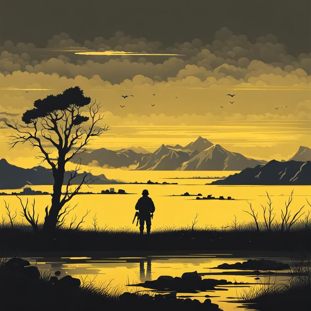 Resilient Wounded Soldier in Digital Art Style