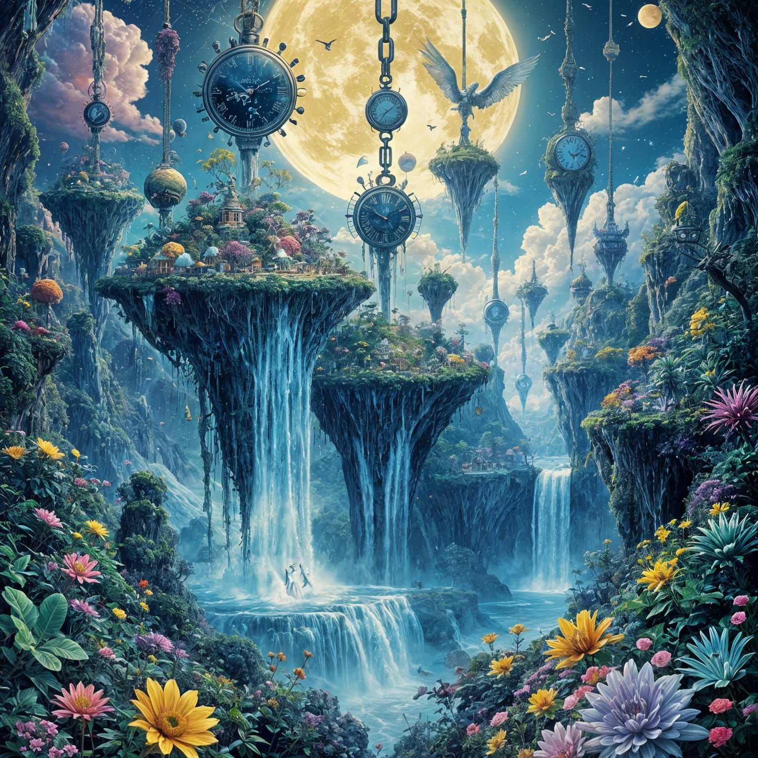 Floating Islands Tethered by Pocket Watch Chains in Dreamsca...