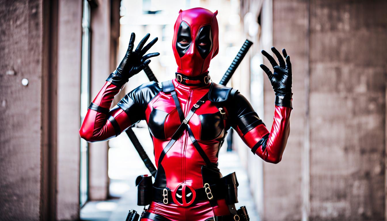 Woman in Latex Deadpool Costume