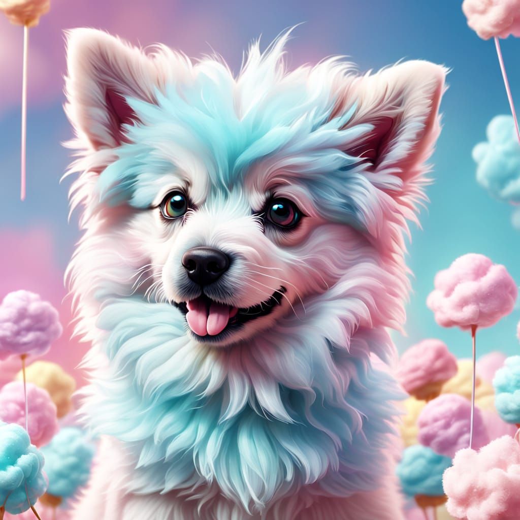 Cute Dog in Cotton Candy: Whimsical Digital Art