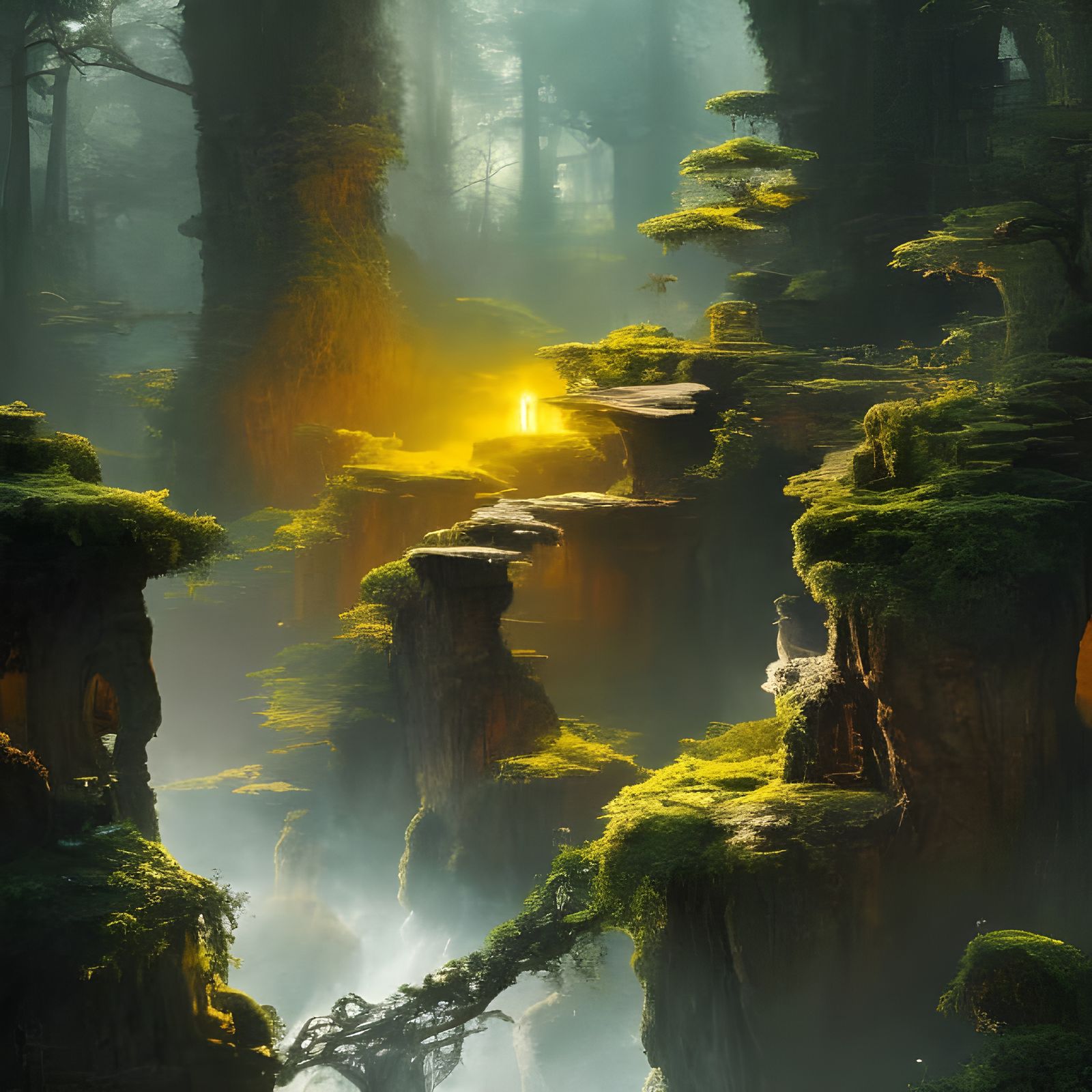 Abstract Forest Art with Magical Particles