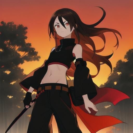Female Shinobi in Manga Style with Sunset Background