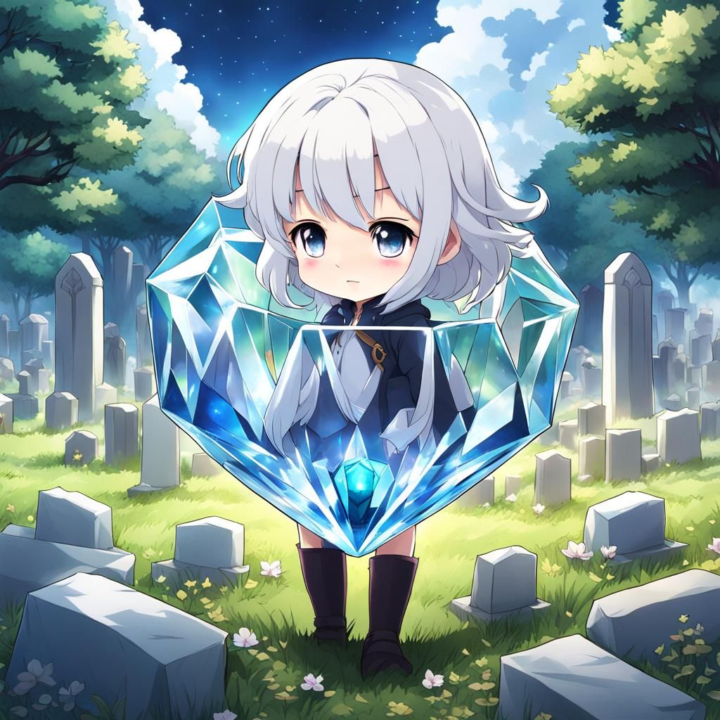 Chibi Anime Girl in Crystal Grave, 4K