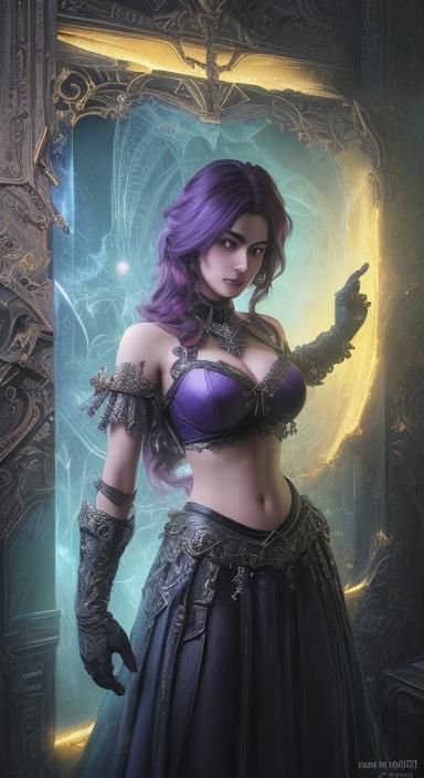 Red-Haired Woman with Monkey: Gothic Psychedelic Art