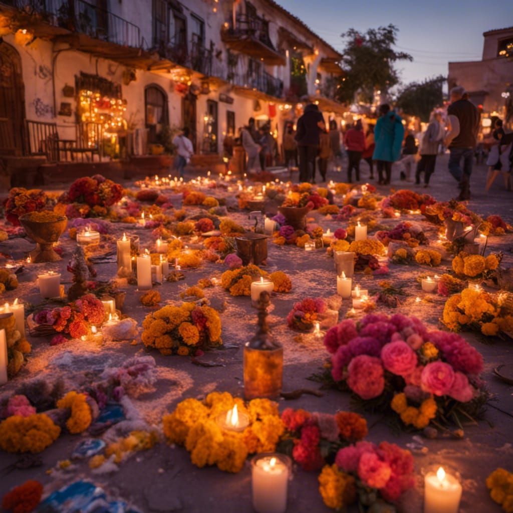Day of the Dead Town Square at Night