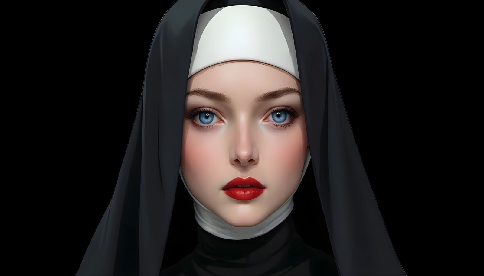 Ethereal Young Nun with Piercing Blue Eyes