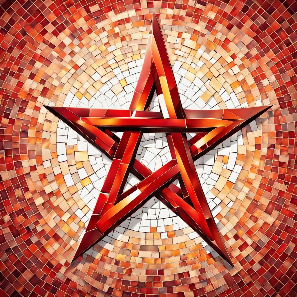 Flaming Mosaic Red Pentagram in Splash Art Style