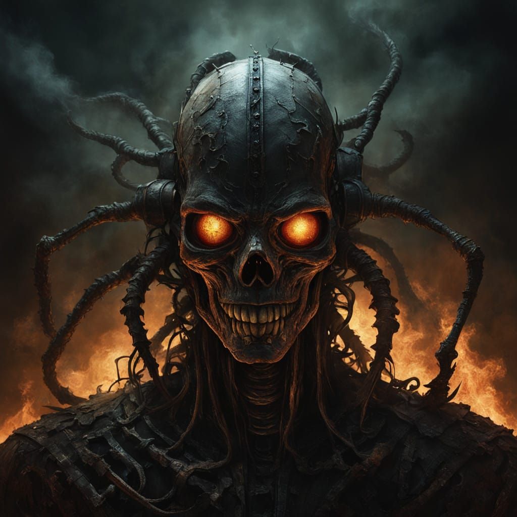 Grotesque, Smoldering Figure in Dimly Lit Atmosphere