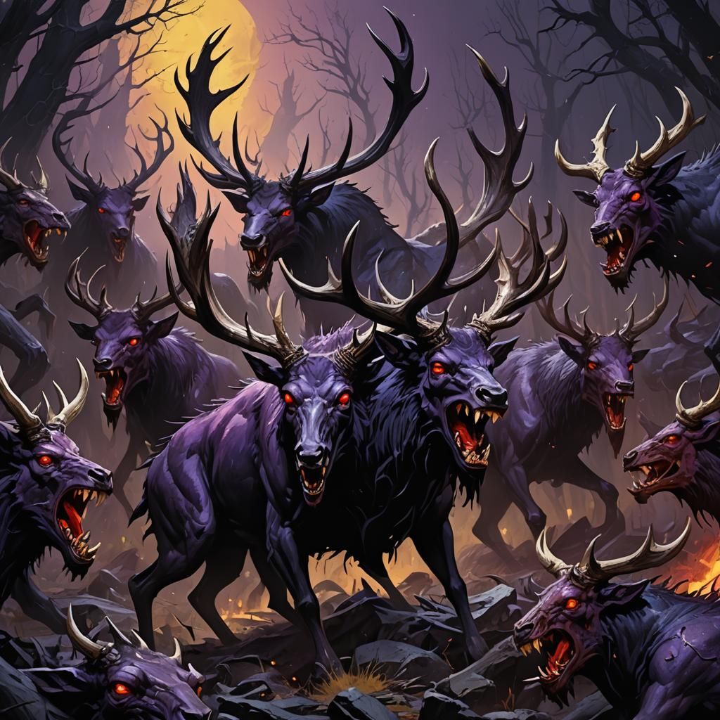 Elk-Headed Demons in Dark Fantasy Art