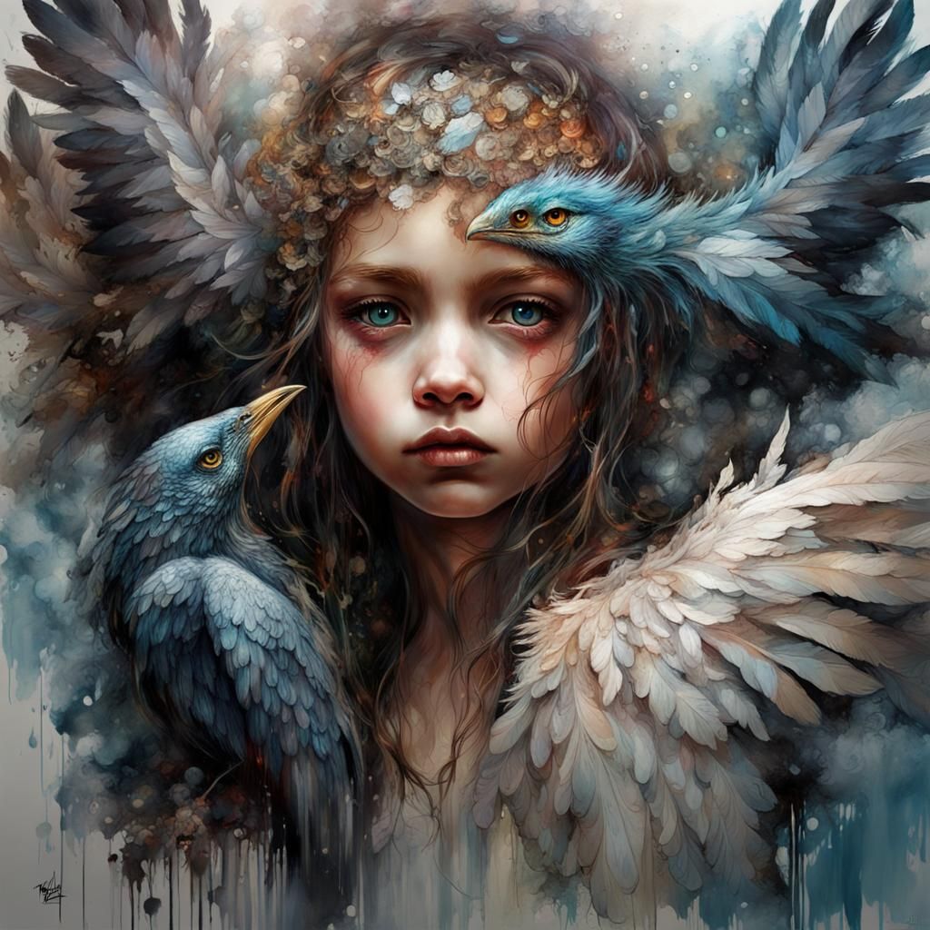 Expressive Baby Harpy in Detailed Digital Painting
