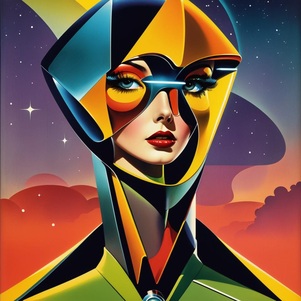 Glamorous Scene in Retrofuturism Design Style