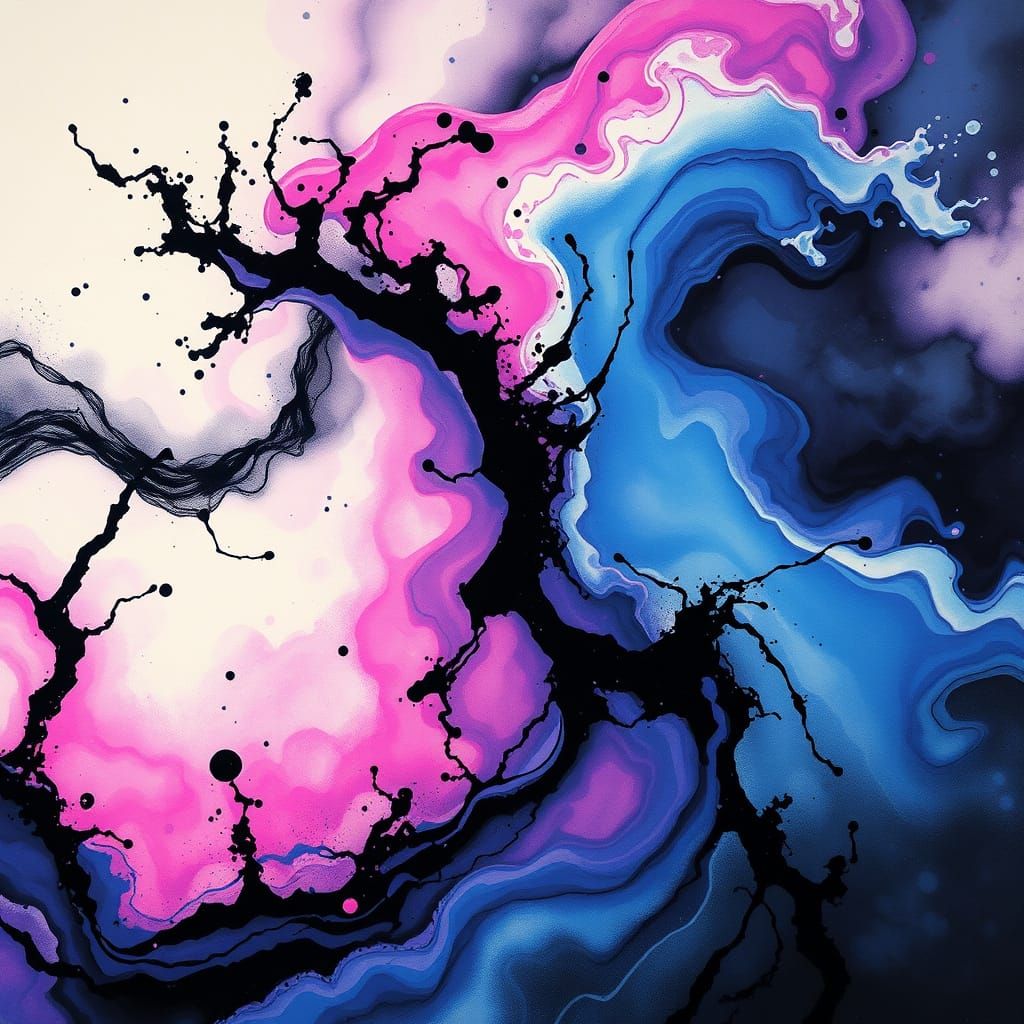 Abstract Ink Wash Painting with Plasma Colors