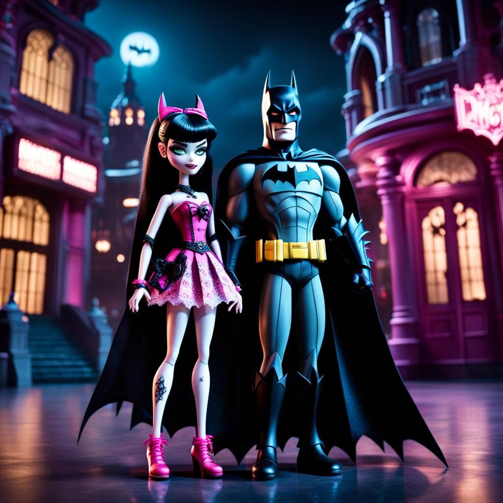batman and monster high draculaura out on a date at night