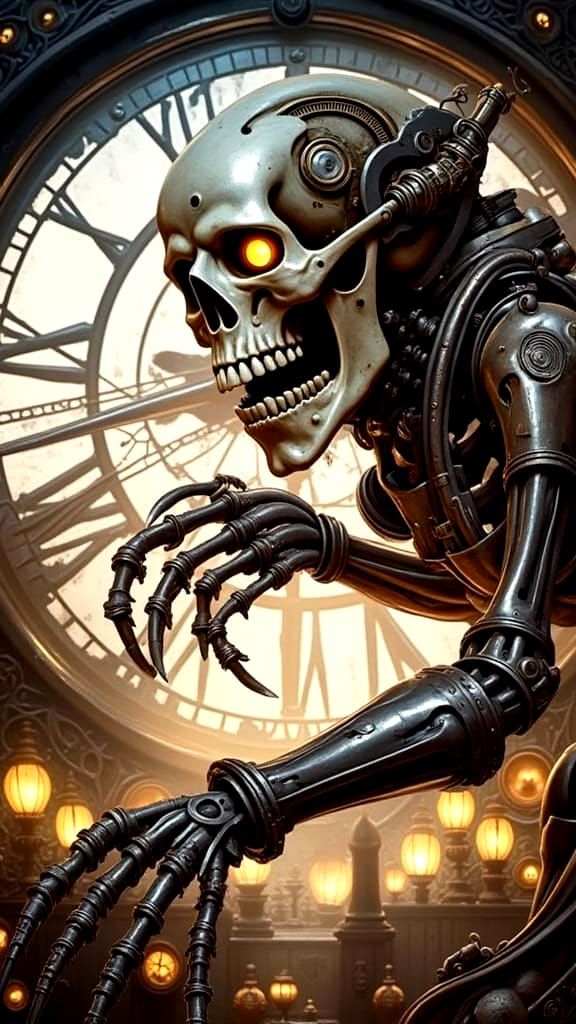 Steampunk Skeletal Robot with Clockwork Gears