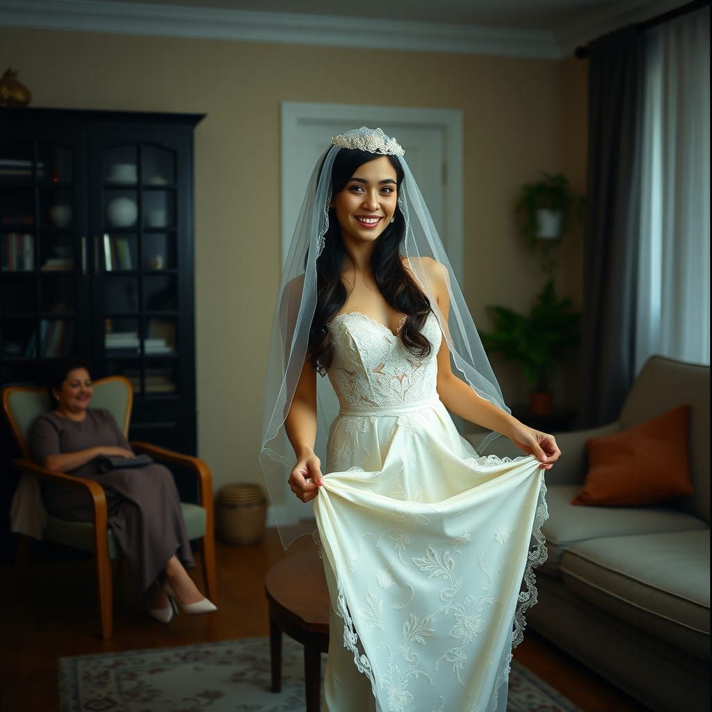 Confident Young Man Crossdressing in Elegant Bridesmaid Dres...