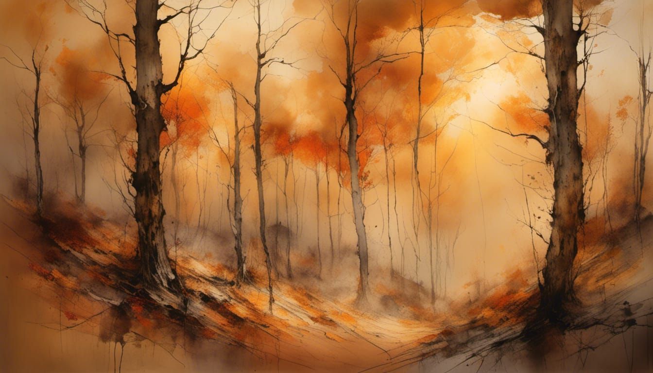 Tuscan Autumn Impressionist Landscape in Warm Sunlight