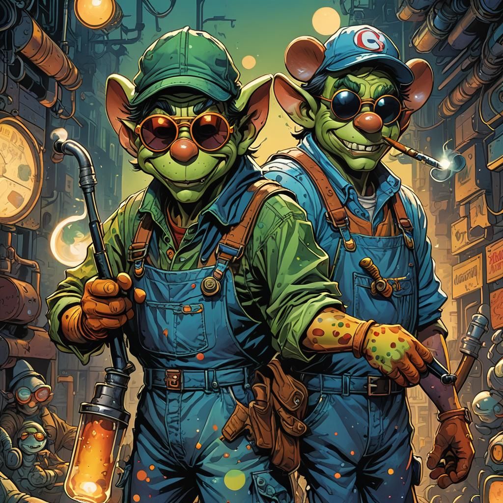 Goblin Plumber Twins in Comic Book Style