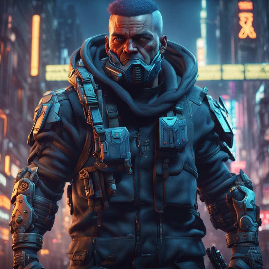 Cyberpunk Fighter in Detailed Matte Painting Style