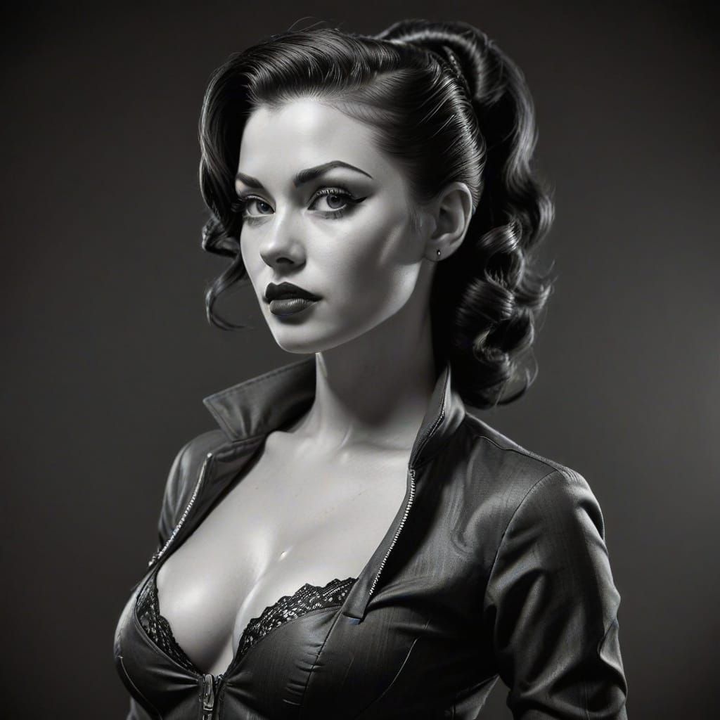 Pinup Girl in Nylon Suit, Graphite Sketch Style