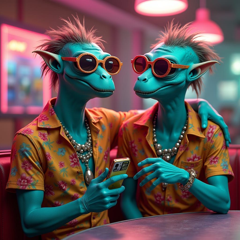 Two Alien Frat Boys Chill at Retro-Futuristic Cafe