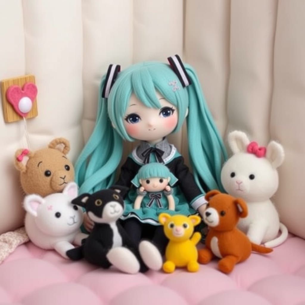 Felt Friends and Tiny Hatsune Miku in Playroom