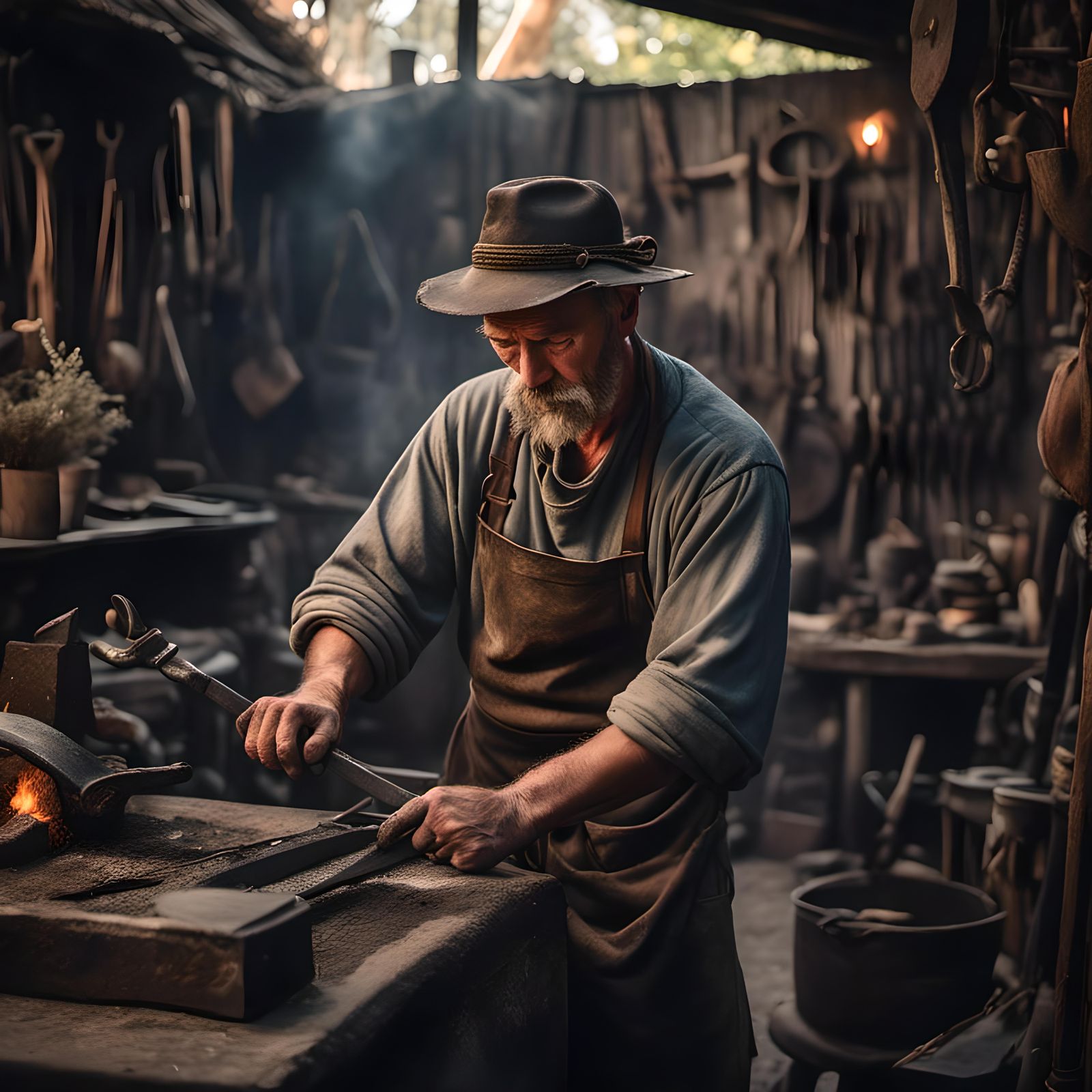 Blacksmith on Olympus in Dreamlike Portrait