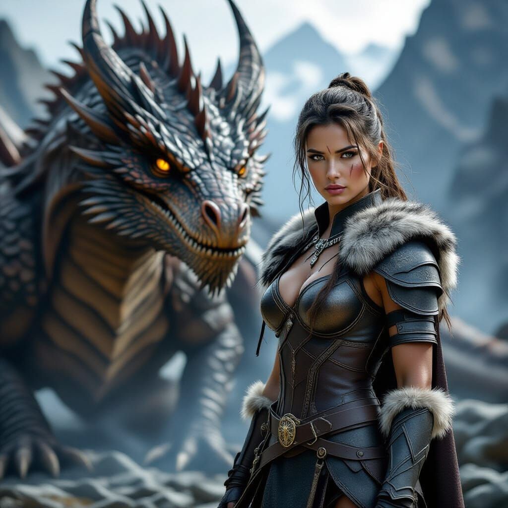 Warrior and Dragon in Cinematic Lighting