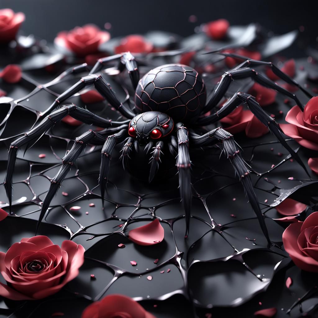 Spider Weaving Web from Black Rose Petals
