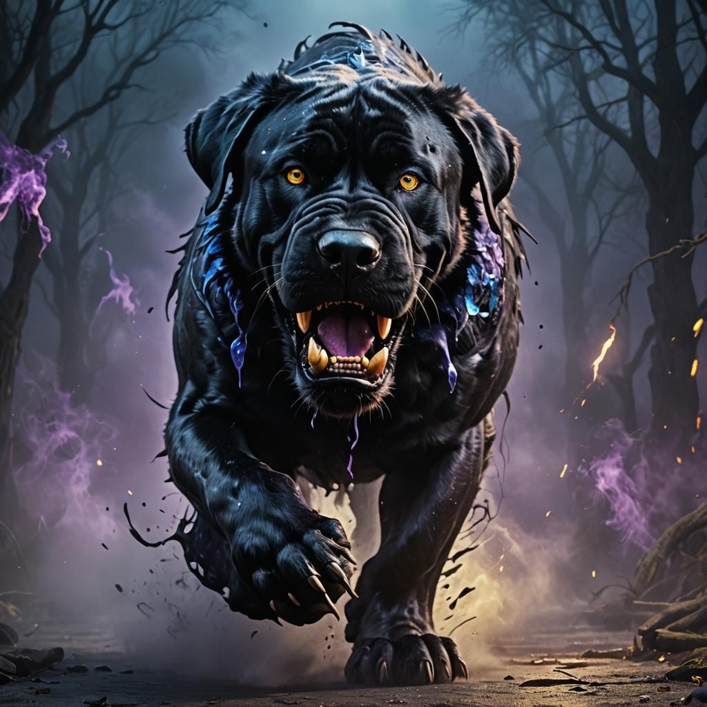 Terrifying Black Mastiff in Dark Fantasy Art