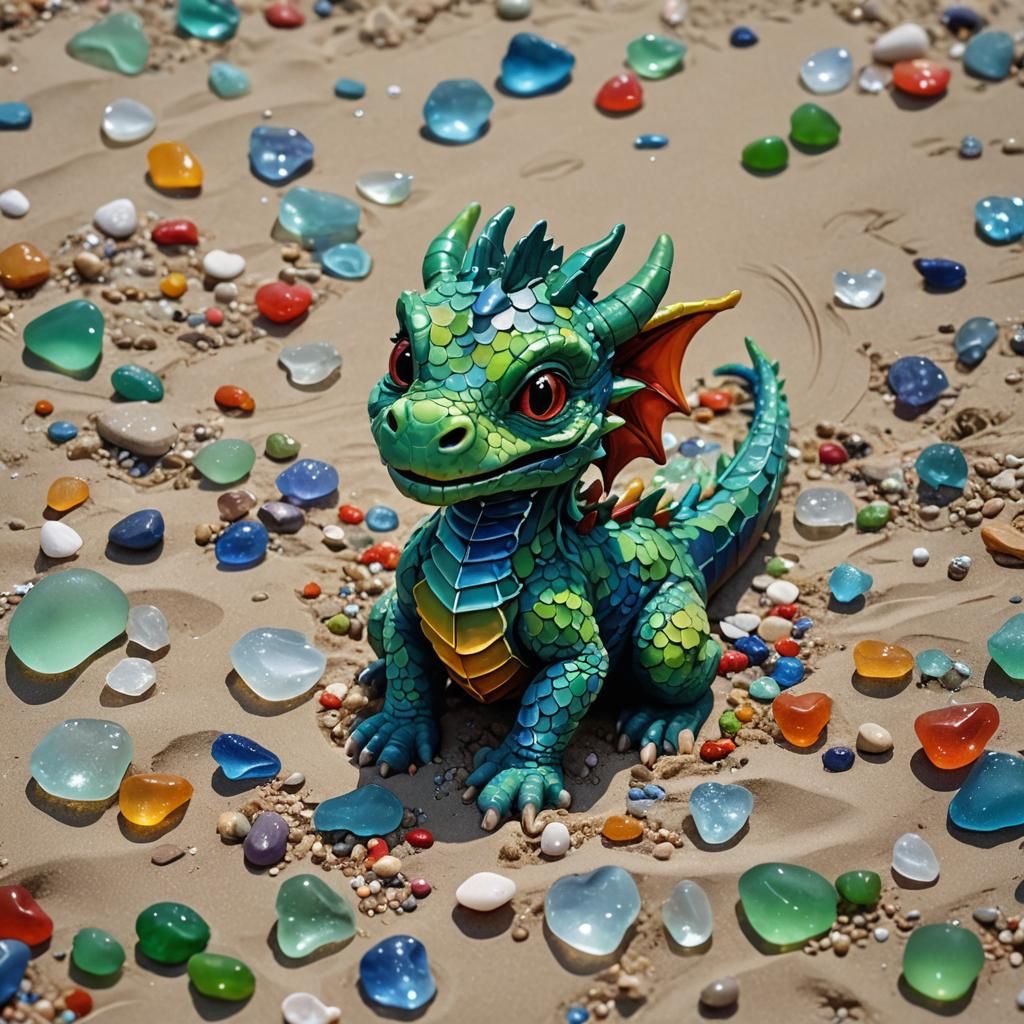 Baby Dragon with Seaglass in Impasto Acrylics